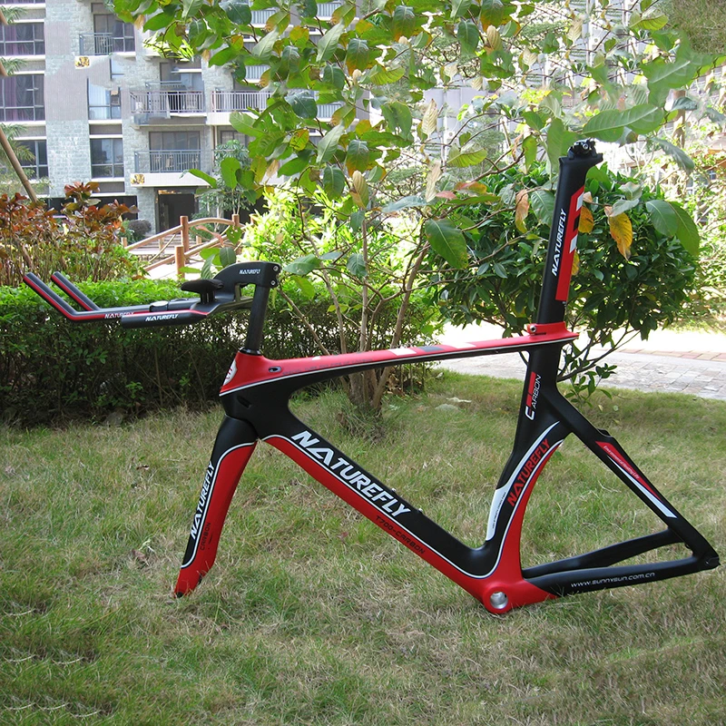 Naturefly Red Carbon Triathlon Bike Frame TT Bicycle Frame Time Trial Frameset With Aero Bar