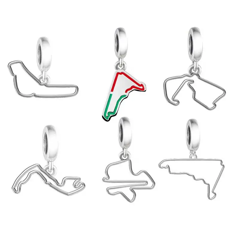 Подходит для оригинального браслета-подвески Pan, серебро 925, Монза, Малайзия, Монако, серебряный камень, Мексика, гоночный гоночный трек, изготовление бусин Berloque