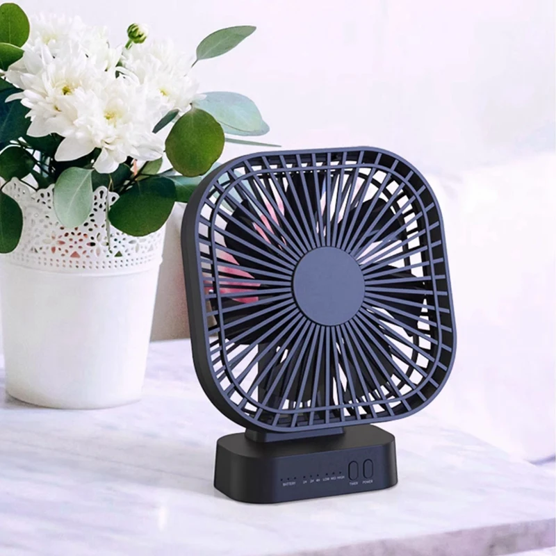 Mini ventilador de mesa usb recarregável ventilador de mesa com temporizador vento forte 3 velocidade 7 ventilador folha portátil silencioso escritório acampamento branco