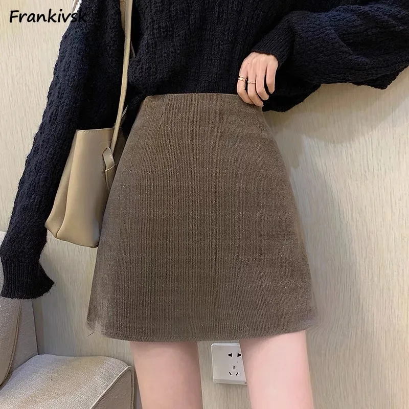 Solid Skirts Women Slim Above Knee A-line Autumn Winter High Waist Ins Advanced Versatile Classic Lounge Korean Commuting Style