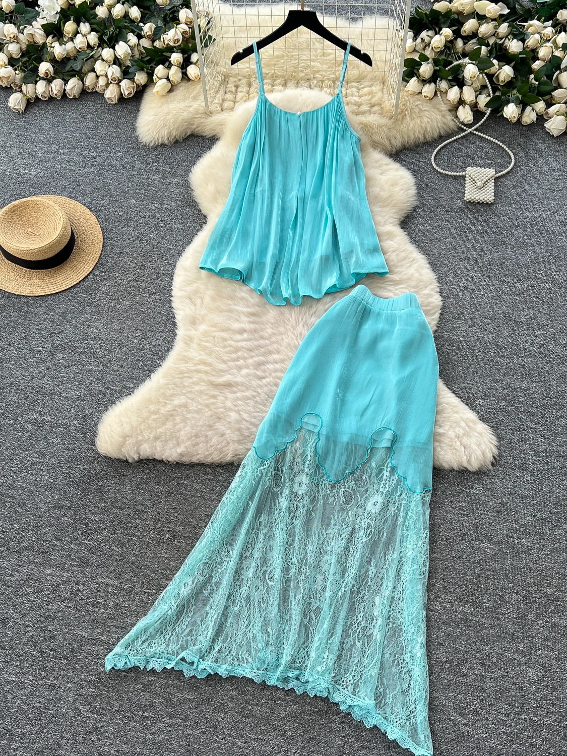 Vaion Wear Donna Estate Lazy Sle Cinturino allentato Top a vita alta Me Gonna in pizzo f Faionable Set in due pezzi ort Sv...