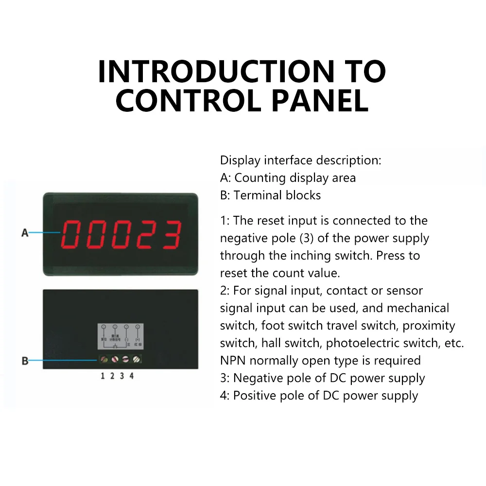 LCD Digital Counter Module DC12V-24V Electronic Totalizer with NPN  Signal Interface 1~999999 Times Counting Range