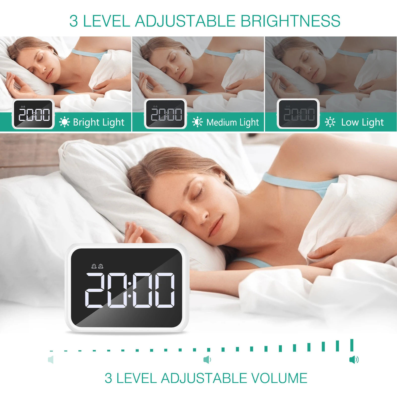 ORIA Reloj despertador LED con espejo USB – Alarma multifunción viaje - imagen 2