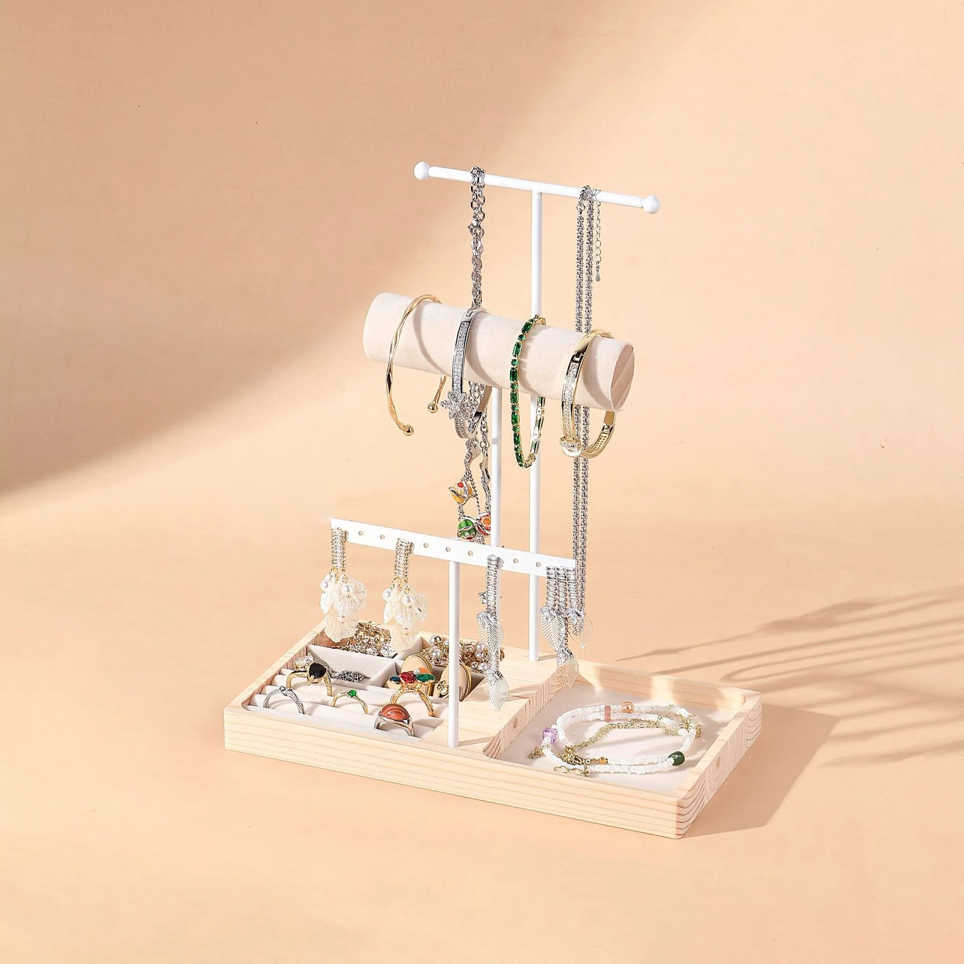 Jewelry tray&Sectioned Design Simple Wood and Metal Necklace Holder Organizer Practical Decorative for Jewelry Store Display