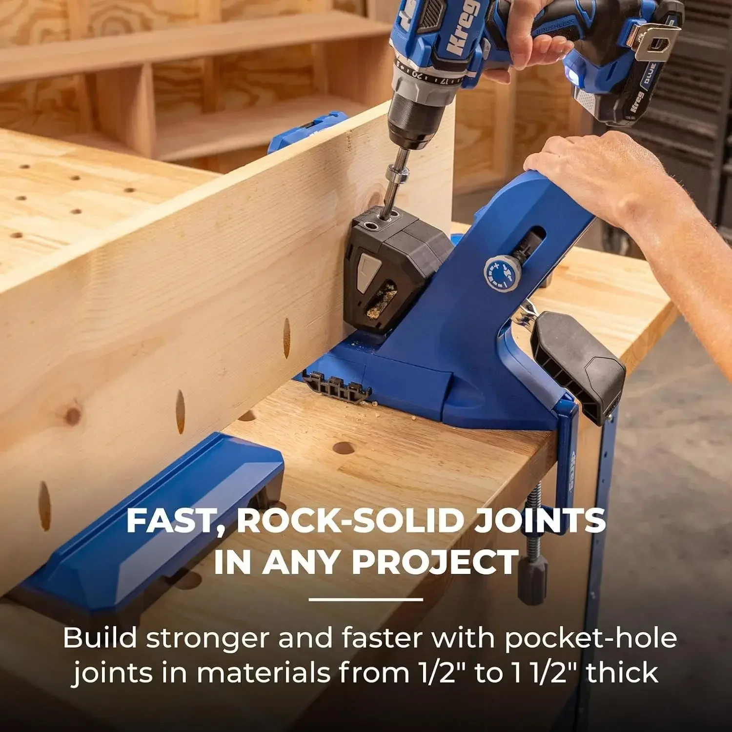 Pocket Hole Jig For 1/2 To 1 1/2 Inch Thick Materials Easy Clamping Adjusting Includes Durable Pocket Hole Screws