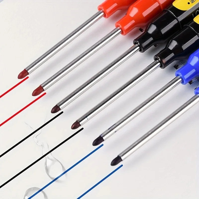 2-8 ชิ้น 45 มิลลิเมตรกันน้ํายาวหัว Nib Deep Hole Markers ปากกากระเบื้องช่างไม้ปากกาอเนกประสงค์สําหรับงานไม้สีดํา/สีฟ้า/หมึกสีแดง