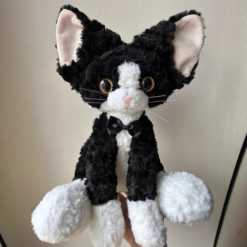 40cm bonito gato preto brinquedo de pelúcia jogar travesseiro cáqui encaracolado kuni gato preto boneca de cabelo longo animais de pelúcia presente de ano novo