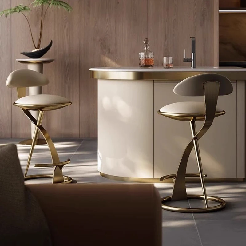 

Italian Light Luxury Designer High Stool Bar Chairs Creative Bar Furniture Home Stainless Steel Cafe Kitchen Backrest Bar Chair