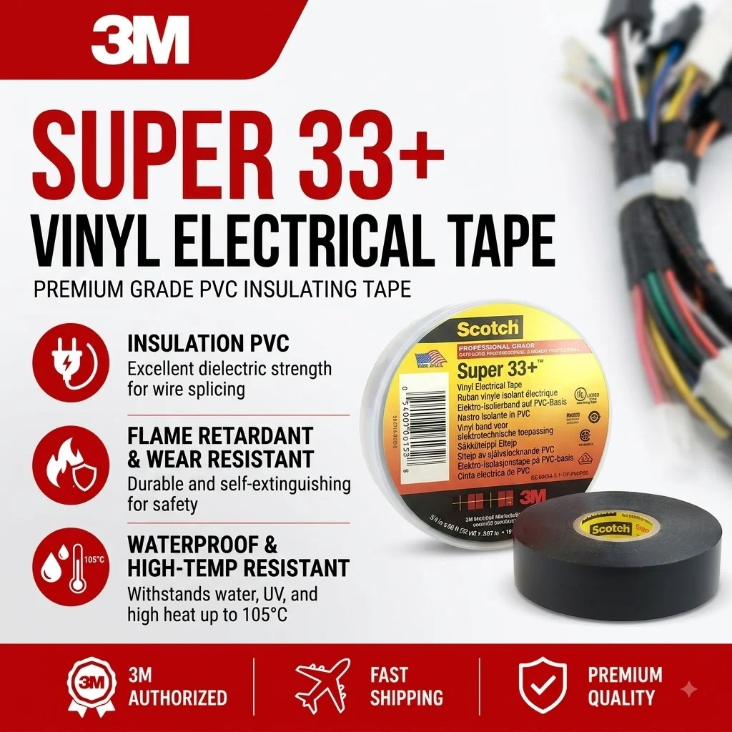 3M Scotch Super 33+ Black Vinyl Electrical Tape 19mm X 20.1m 7Mil Insulation Tape for Wire Cable Splice PVC Material