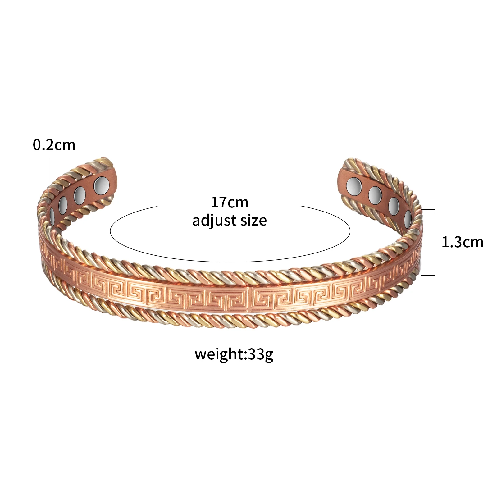 Wollet 2Pcs Copper Magnetic Bracelet for Women Men, 99.99% Pure Copper Cuff with Magnets Jewelry Gift