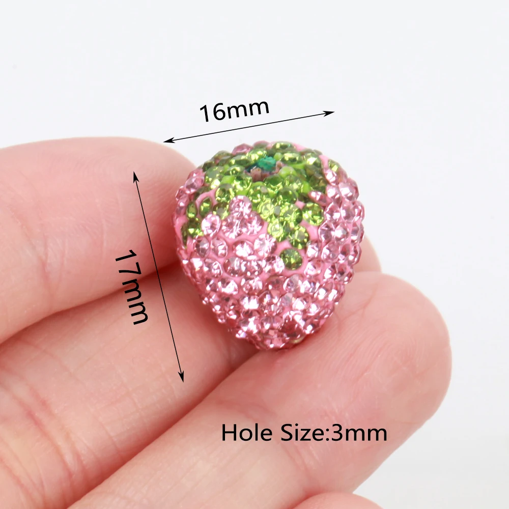 16x17mm 1/3/5 sztuk urok truskawka błyszcząca glina polimerowa koraliki Rhinestone do tworzenia biżuterii naszyjnik DIY bransoletki akcesoria VD — zdjęcie 4