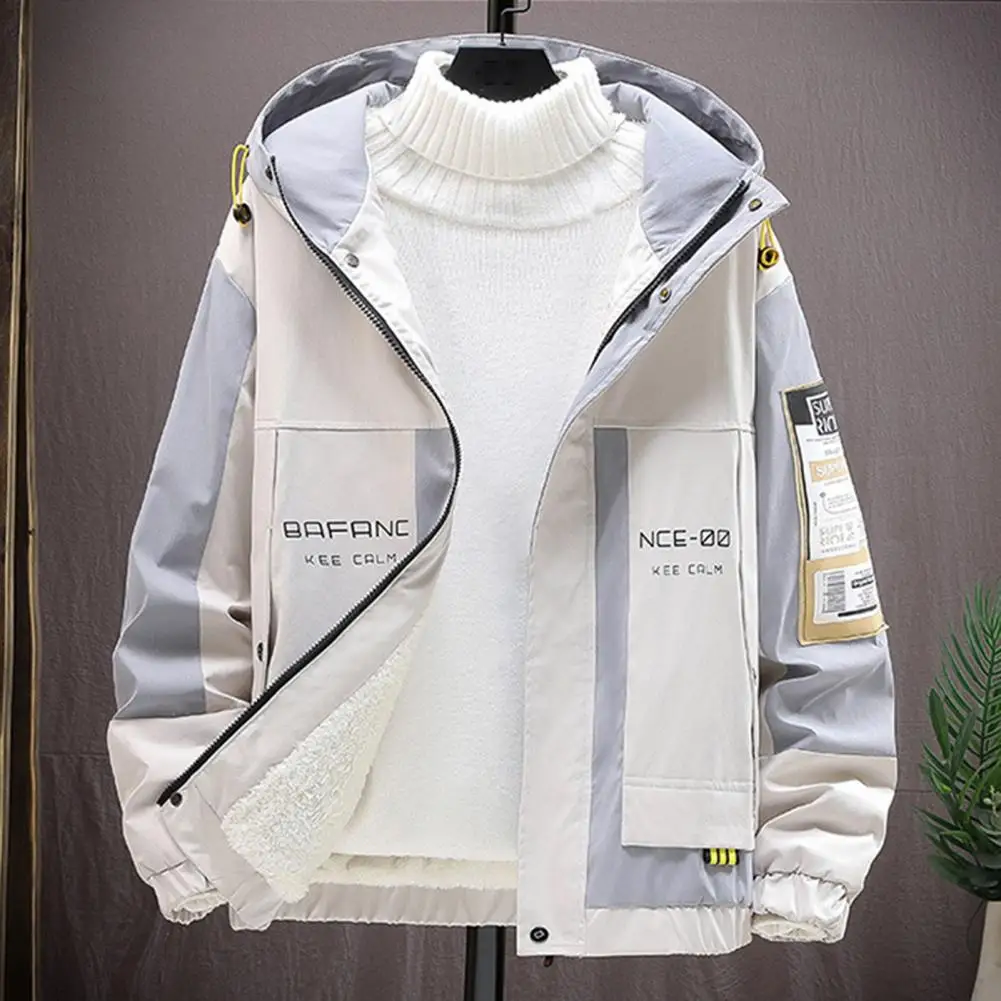 Popular Men Jacket  Patchwork Washable Youth Windbreaker  Loose Fit Hooded Adventure Jacket