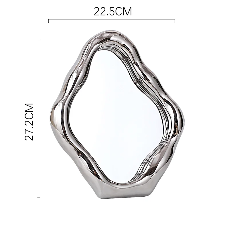 Luxury Irregular Desk Mirror For Bedroom Deorative Bathroom Makeup Mirror Ceramic Compact Standing Mirror Aesthetic Room Decor