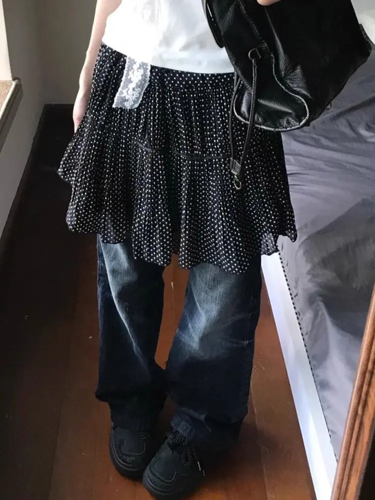 Falda plisada Y2k para Mujer, ropa elegante De verano, Faldas De Mujer De Moda De cintura alta, minifaldas De lunares Sweet Saia