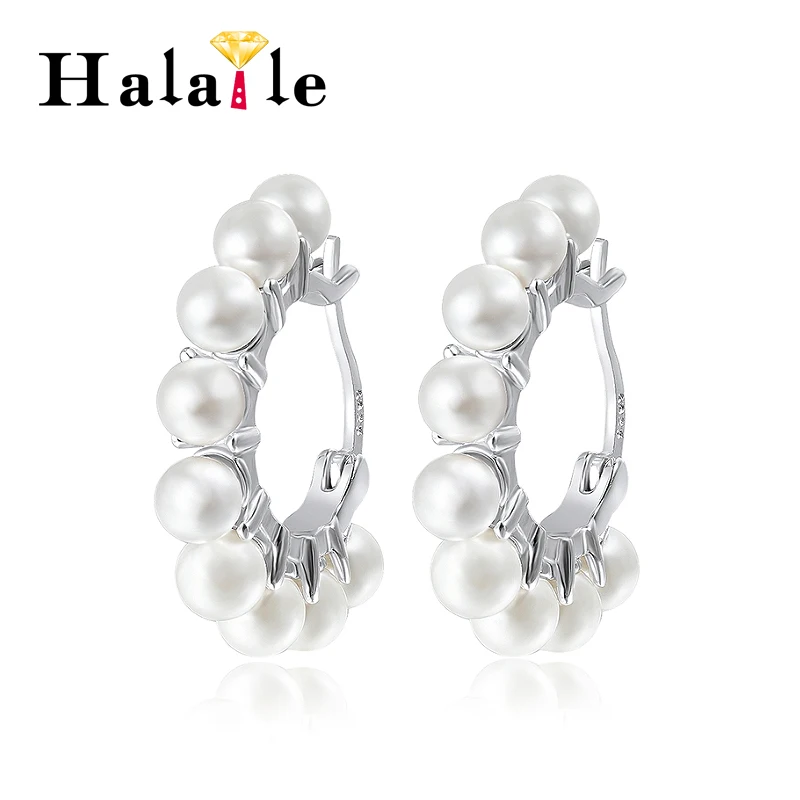 

Halaile S925 Sterling Silver Pearl Hoop Earrings Korean Luxury Fine Jewelry Women's Elegant Engagement Party Gift Trendy Charms