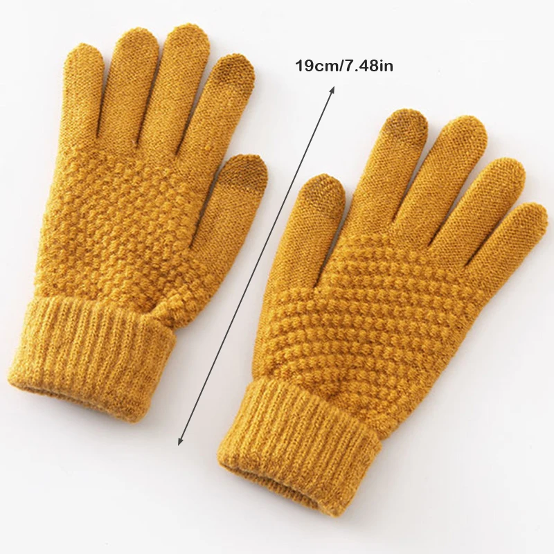 1Pair Winter Touch Screen Gloves Women Men Warm Stretch Knit Mittens Full Finger Thermal Glove Windproof Coldproof Cycling Glove