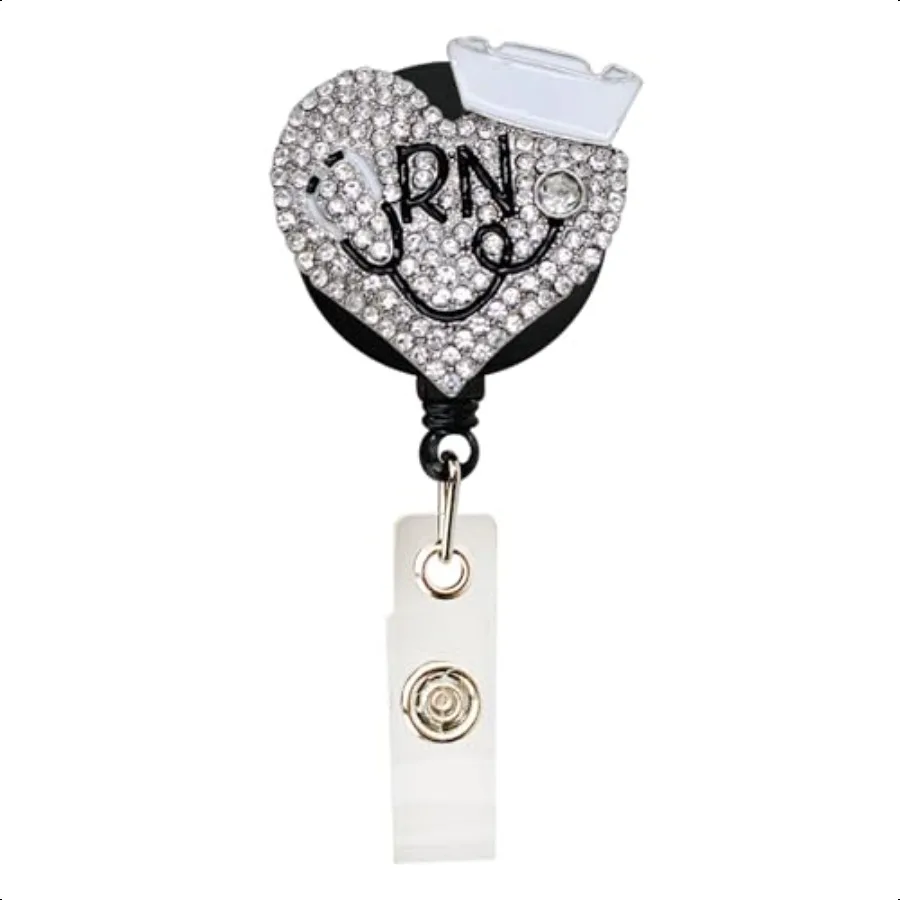 

Bling White Nurse Badge Reel 24'' Retractable Badge Holder with Swivel Alligator Clip Bling Rhinestone IDBadge Holder Identific