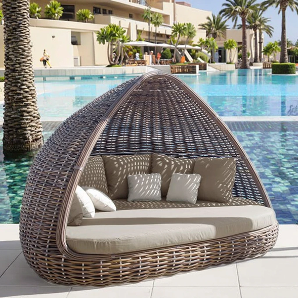 

5 Start Hotel Poolside Outdoor Leisure Chaise Lounge Furniture Cabana Rattan Daybed