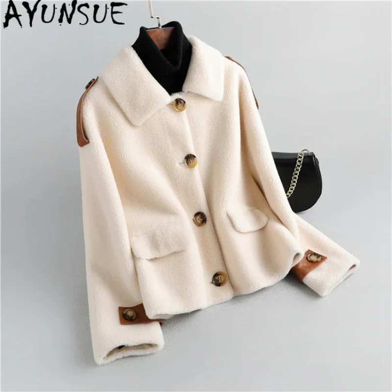 

AYUNSUE Casual Granular Wool Coats for Women 2023 Autumn Winter Elegant Sheep Shearing Jacket Short Fur Coat Roupas Femininas