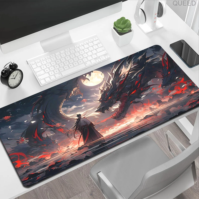 Anime Mouse Pad Japan Samurai Dragon Deskmat Gaming Carpet Gamer Oil Painting Big Mouse Mat Computer Pc Accessories Desk Mats XL