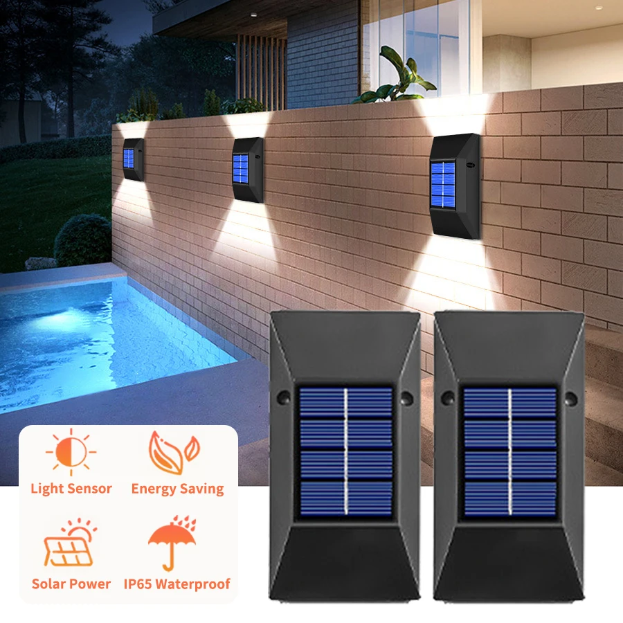 

Solar Wall Lamp Outdoor Waterproof Solar Powered Wall Light UP and Down Illuminate Home Yard Garden Decoration Outside Sunlights