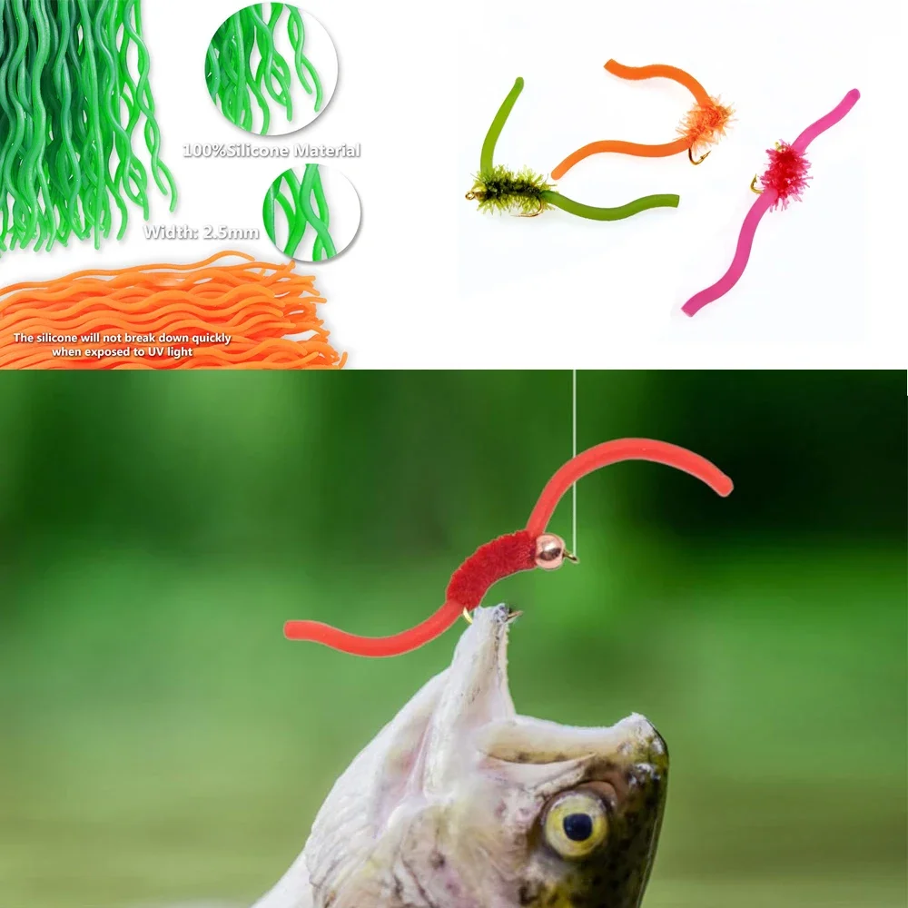 1Pc 60 Strands Fishing Lures Soft Worm Body Squirmy Wormy Fly Tying Material Worm Earthworm Baits for Trout Fishing Tackle