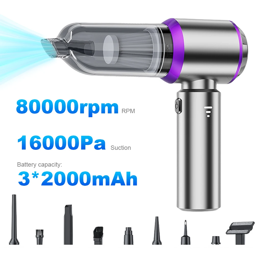 Wireless Car Vacuum Cleaner USB Rechargeable Cordless Handheld Vacuum Cleaner 16000Pa Portable Dust Collector for Household Auto