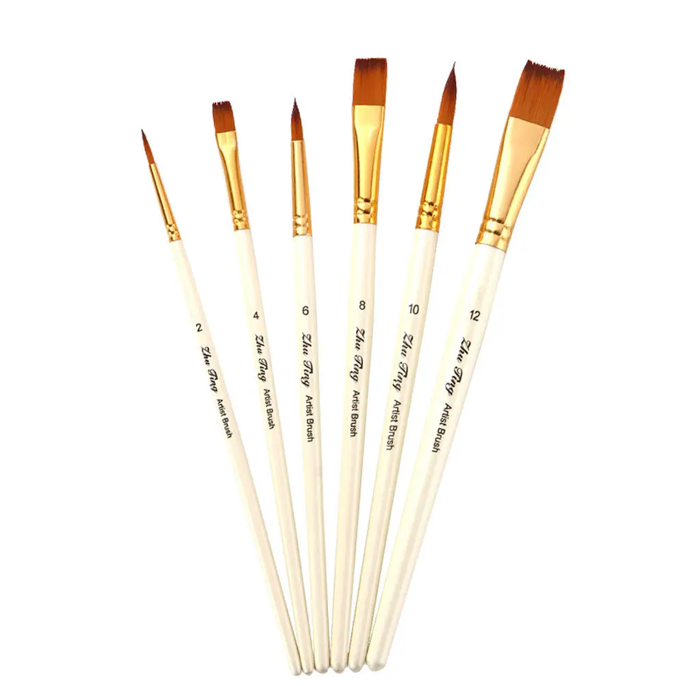 مجموعة فرش طلاء مكونة من 6 قطع، لوازم فنية آمنة ولطيفة وسهلة المقبض لألوان الغواش المائية، فرشاة رسم #4