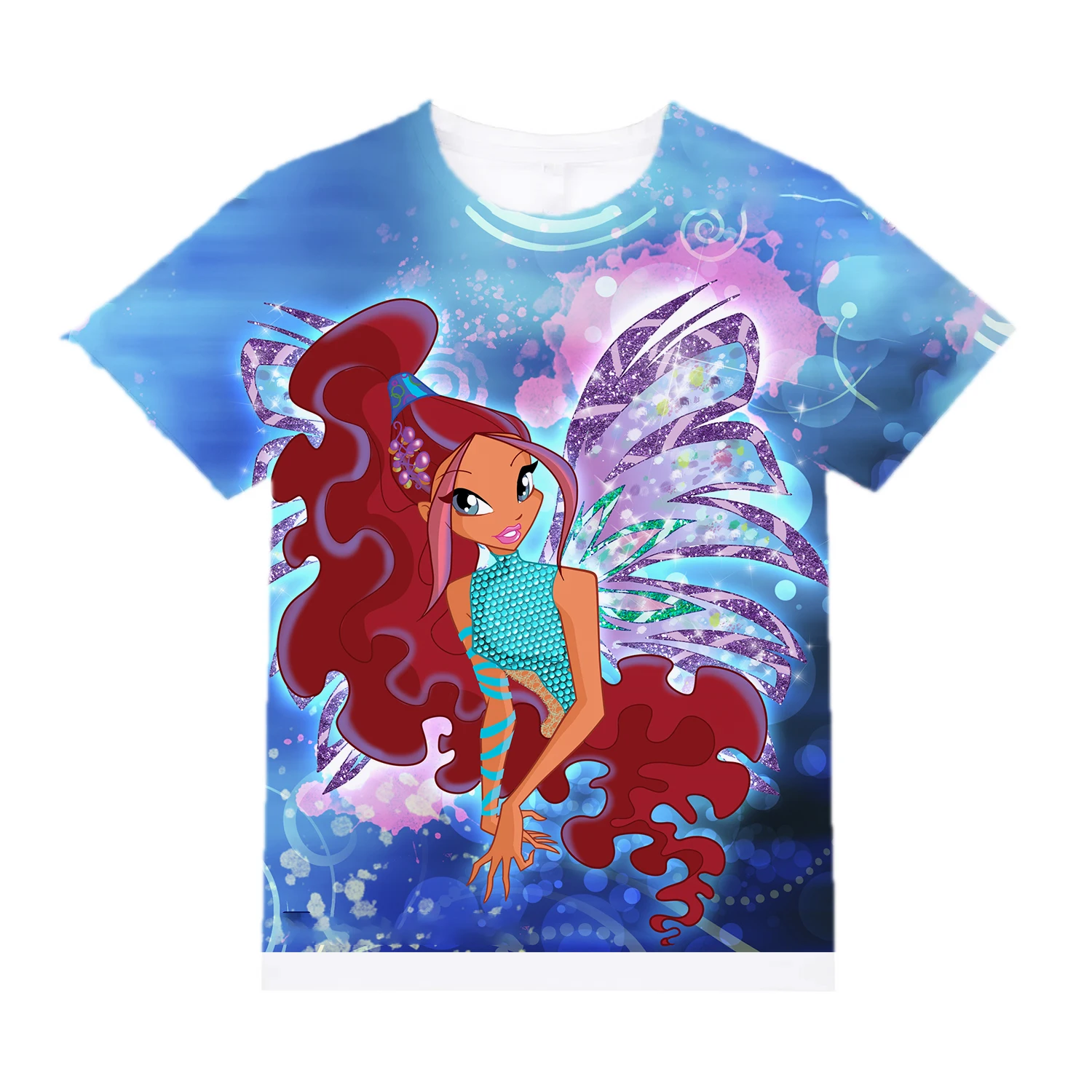 

Children Clothes Girl One Piece Anime T Shirt Kids Purple Winx Club Character Kawaii T-Shirts Summer 2024 Fashion New In Tees
