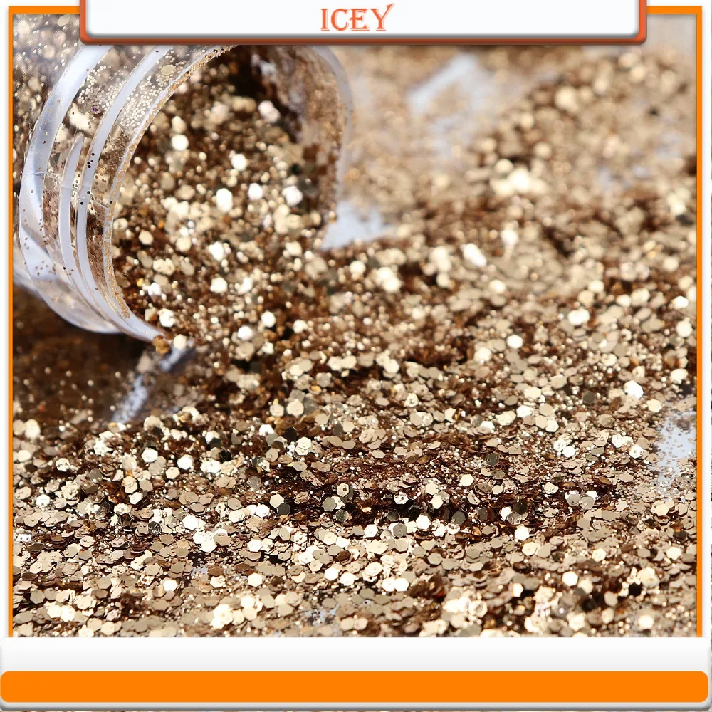 Icey Beauty 10ml Piasek Złoty brokat do paznokci Ozdoba z brokatem Jesień i zima Butelkowany PET Proszek do paznokci Hurtownia Klej kroplowy