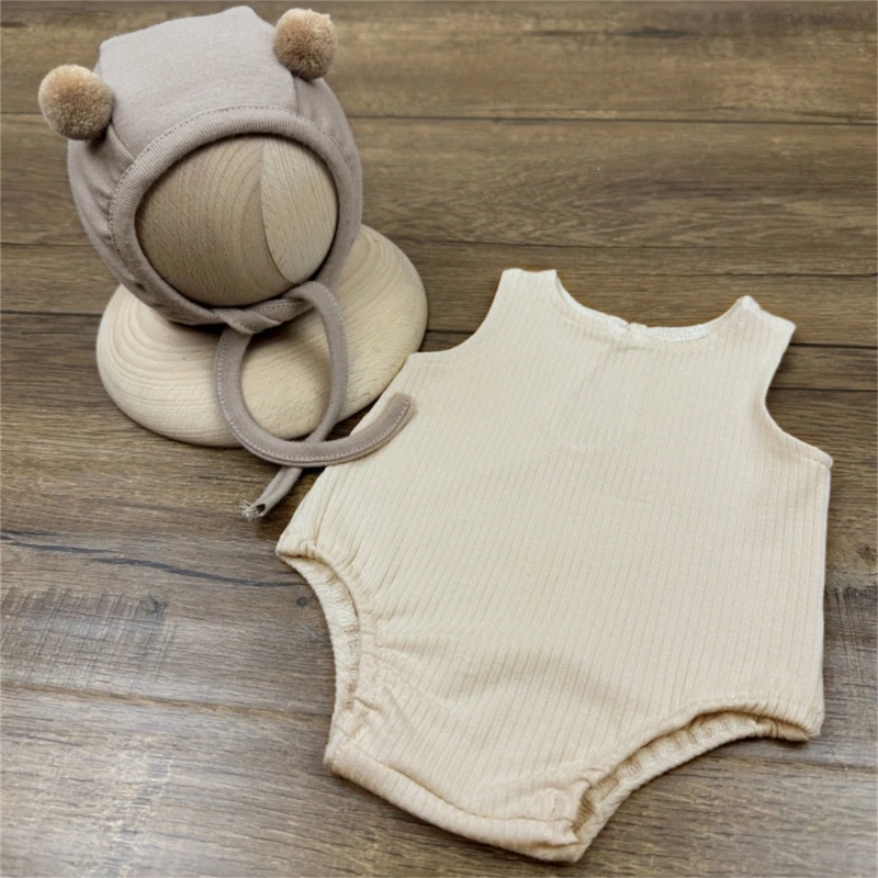 Newborns Photography Clothing Set Sleeveless Jumpsuit & Matching Hat for Baby Q81A