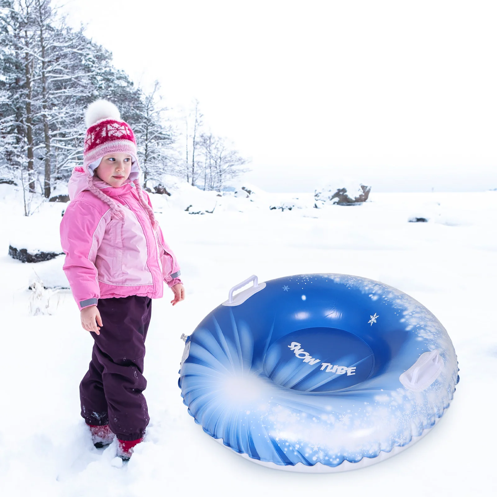 Inflatable Ski Snow Tubes Round PVC Kids Sports Sled Safe Comfortable Portable Outdoor Fun Sliding Tube