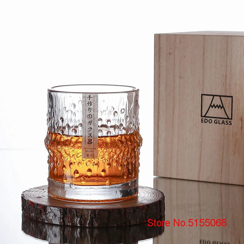 Japanese Style Bamboo Joint Old Fashioned Whisky Glasses Raindrop Wooden Box Whiskey Rock Glass Water Drink Cup Beer Mug Tumbler