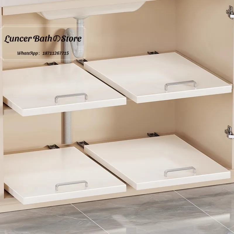 Sink storage rack, bathroom pull-out basket, deep cabinet storage essential, pull-out bathroom sink cabinet internal layered
