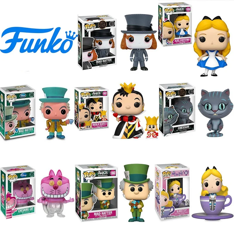 Funko POP DISNEY Алиса в стране чудес сумасшедшая шляпка 1060 # Алиса 1058 # чеспор 193 # королева сердца 1063 # ПВХ фигурная модель игрушки подарки