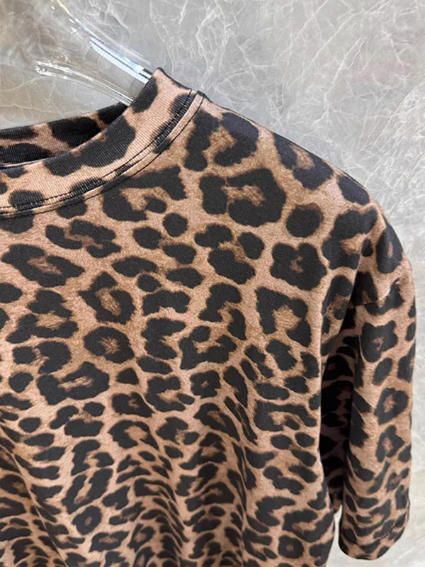 Высококачественная женская свободная футболка ort Sve round Ne с леопардовым принтом в стиле ретро Sle Commute Faion, топ больших размеров для внутренней одежды