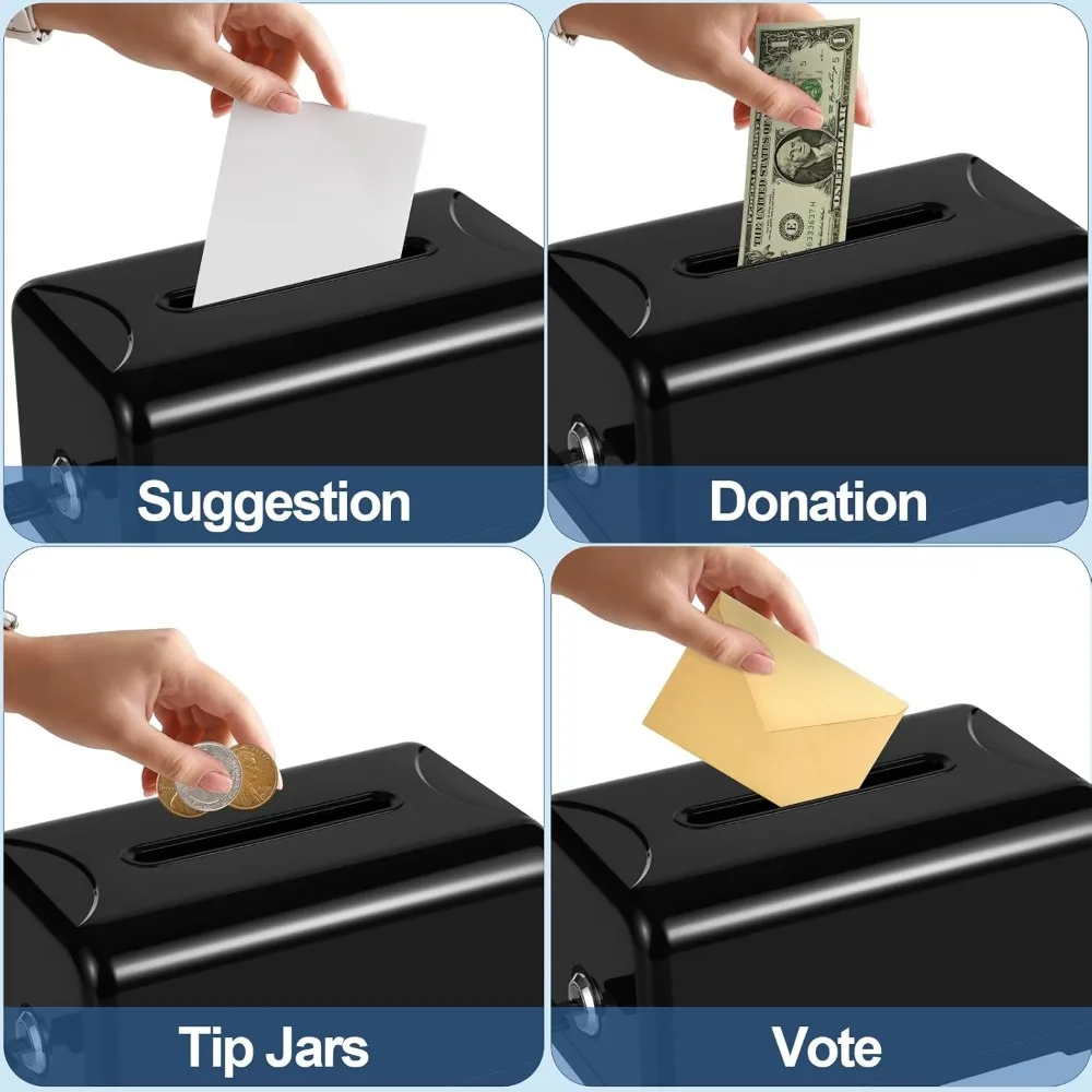 Polmart Tip/Donation/Suggestion/Business Card Collection Box with Lock (Black), 12-Pack