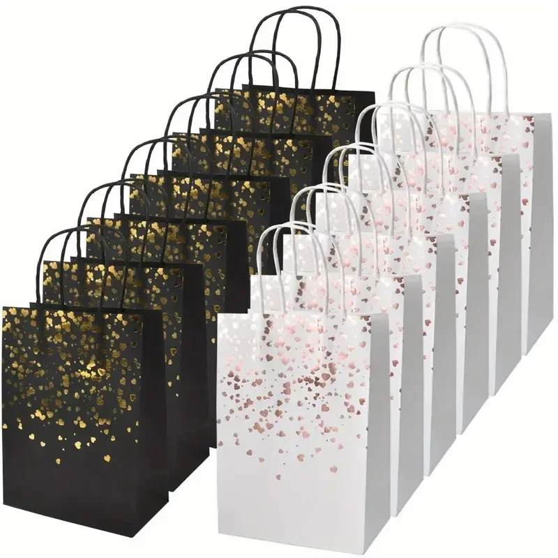 Bolsas de papel Kraft de amor bronceado con asas, bolsas de regalo para aperitivos, galletas y dulces, decoración navideña para fiesta de cumpleaños y boda