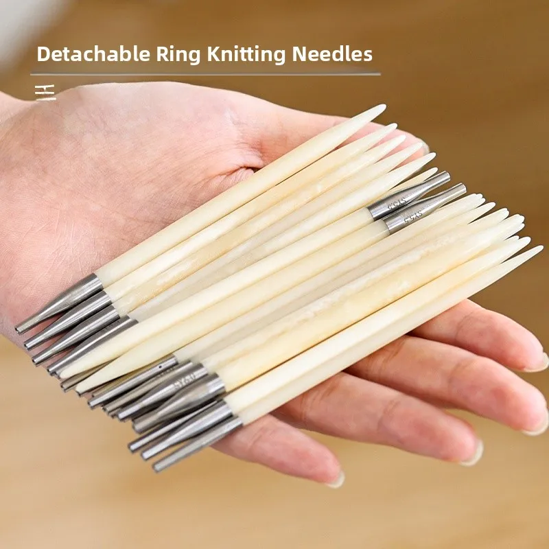 

Manual Knitting Needle Set DIY Tools eep Wool Yarn Cow Bone Circular Needles Removable Connect Ring for Beginners Sweater