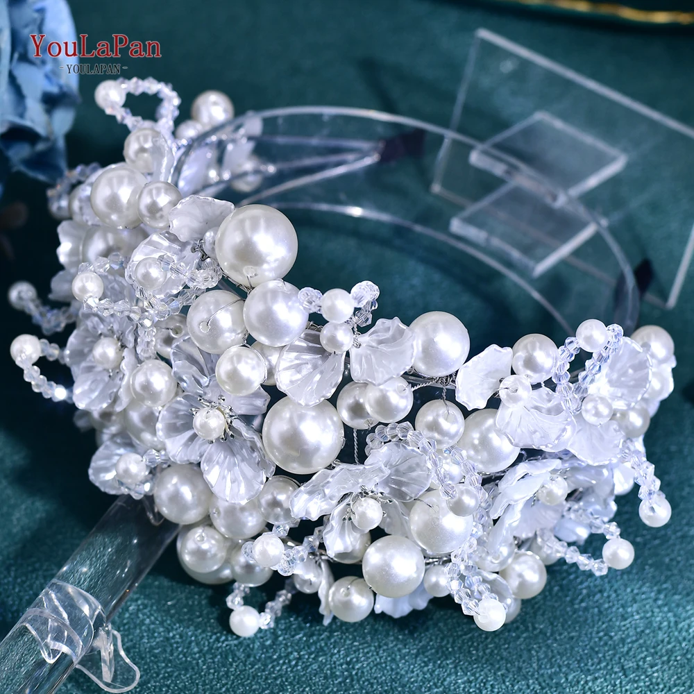 YouLaPan, diadema de cristal con perlas de lujo, tocados de boda hechos a mano para mujer, accesorios de joyería para cabeza de flor y perla HP809