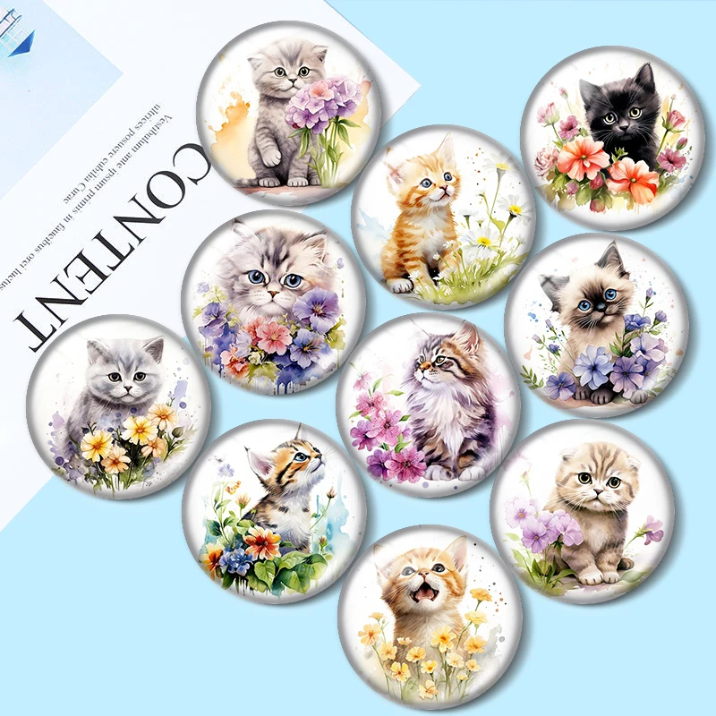 

Watercolor Siamese Cat 12mm/18mm/20mm/25mm Round photo glass cabochon flat back Making findings keychain