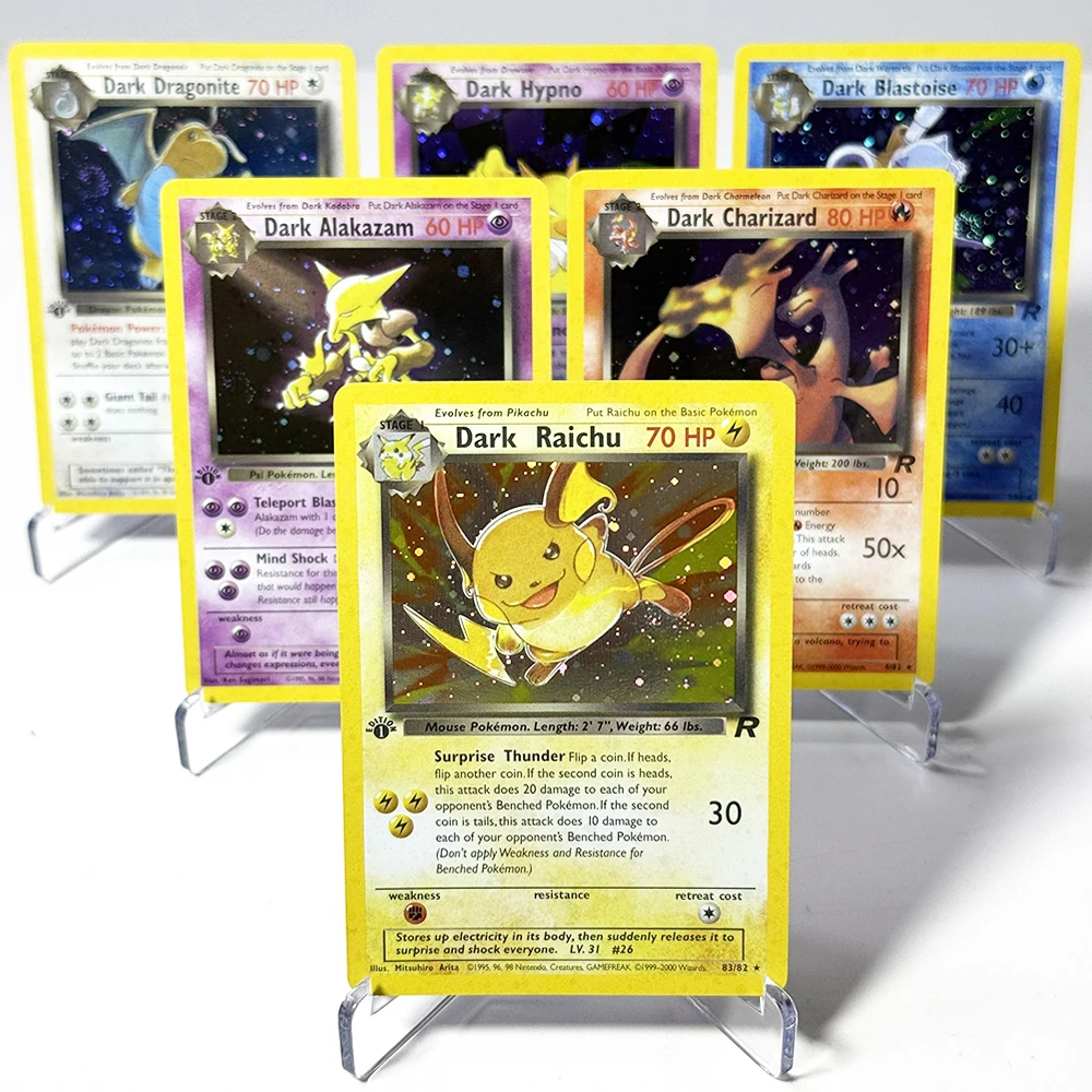 Image of PKM 1st Team Rocket Foil Series Proxy Game Seltene Karten PTCG Dark Alakazam/Arbok/Blastoise/Charizard/Gyarados/Raichu # 83/Hypno-Karte