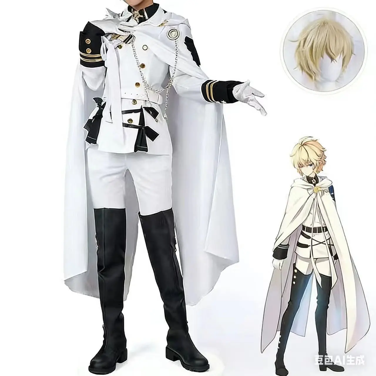 

Mikaela Hyakuya Cosplay Costume Battledress With Cloak Suit For Men And Wig Hair Comic Con Performance Costume Halloween Costume