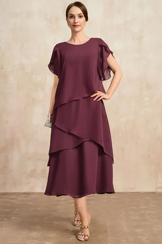 Imagen 2 del producto Vestido de gasa de talla grande para mujer, vestido elegante de manga corta con cuello redondo, vestido largo de moda de verano con manga de pétalo en capas irregulares para fiesta