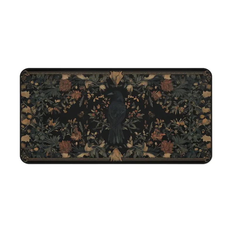 แผ่นรองเมาส์ลายอีกา แผ่นรองโต๊ะลายแบล็คเบิร์ดยุคกลาง ของตกแต่งโต๊ะทำงาน แผ่นรองเมาส์สำหรับเล่นเกม อุปกรณ์สำนักงาน แผ่นรองเมาส์ลายปราสาท ชุดแผ่นรองเมาส์