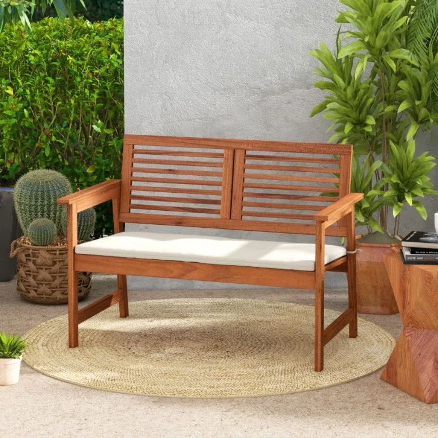 

2Person Solid Wood Patio Bench with Backrest and Cushion Gallery View 1 of 9