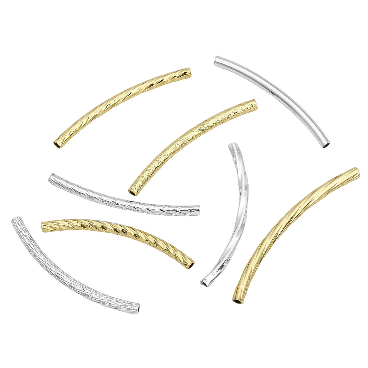 1PC Tube Curved Copper 14K Gold/Silver Plated Metal Long Round Spacer Beads DIY Necklaces Bracelets Jewelry Making Accessories