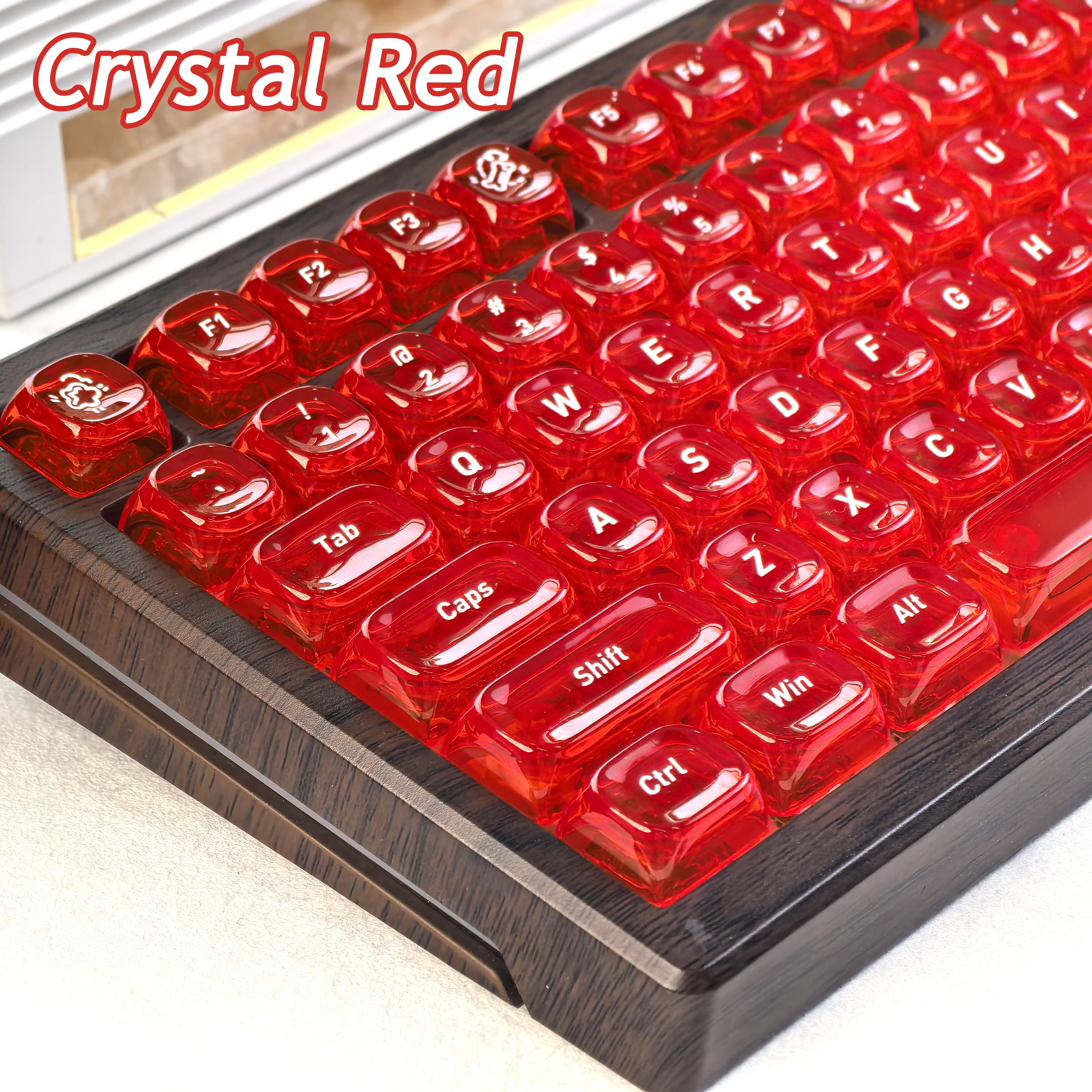 MAIMOOO Red Crystal Keycaps With Thick Ice Texture Backlit Transparent Pc Silk Screen Moa Mechanical Keyboard Keycaps