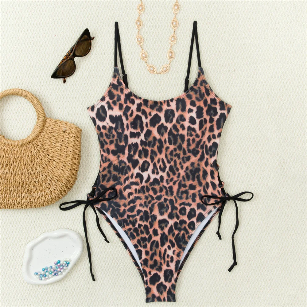 Sexy Leopard Print Swimwears One Piece Swimsuit Woman 2026 Side Cross String Hollow Out Monokini High Leg Cut Swimming Wear Suit