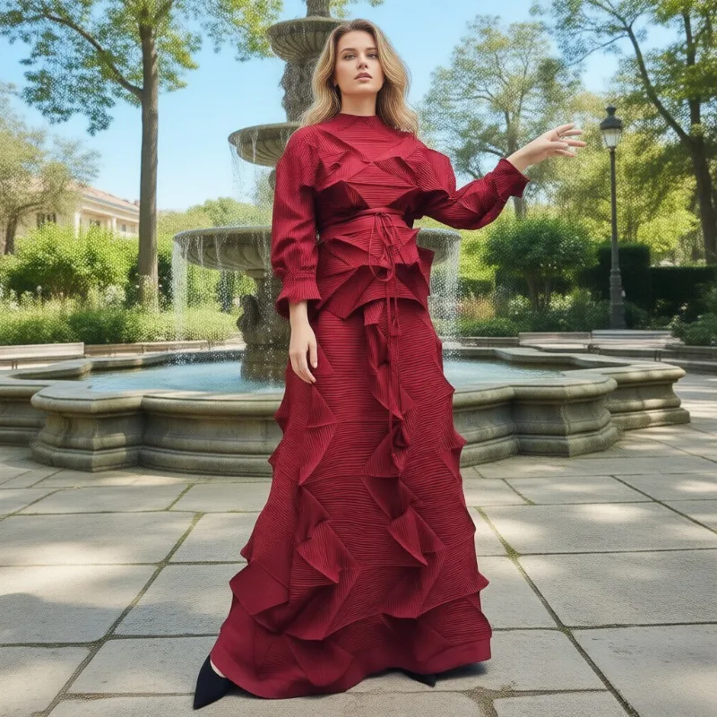 Miyake Diamant Plissee Set Frauen 2026 Frühling Herbst Neue Top Mode Einfache Stretch Bund Halb Rock 2 Stück Stretch Kleidung